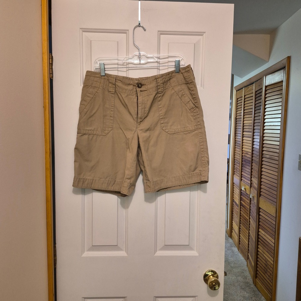 Eddie Bauer Womens‎ Tan Khaki Cotton Cargo Chino Shorts Size 12 Outdoor Casual